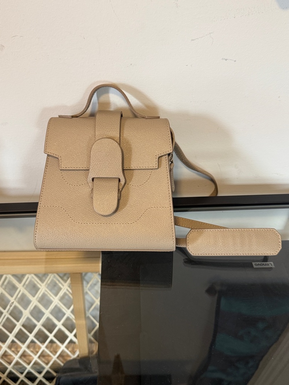 Senreve Beige Structured Top-Handle Crossbody Bag